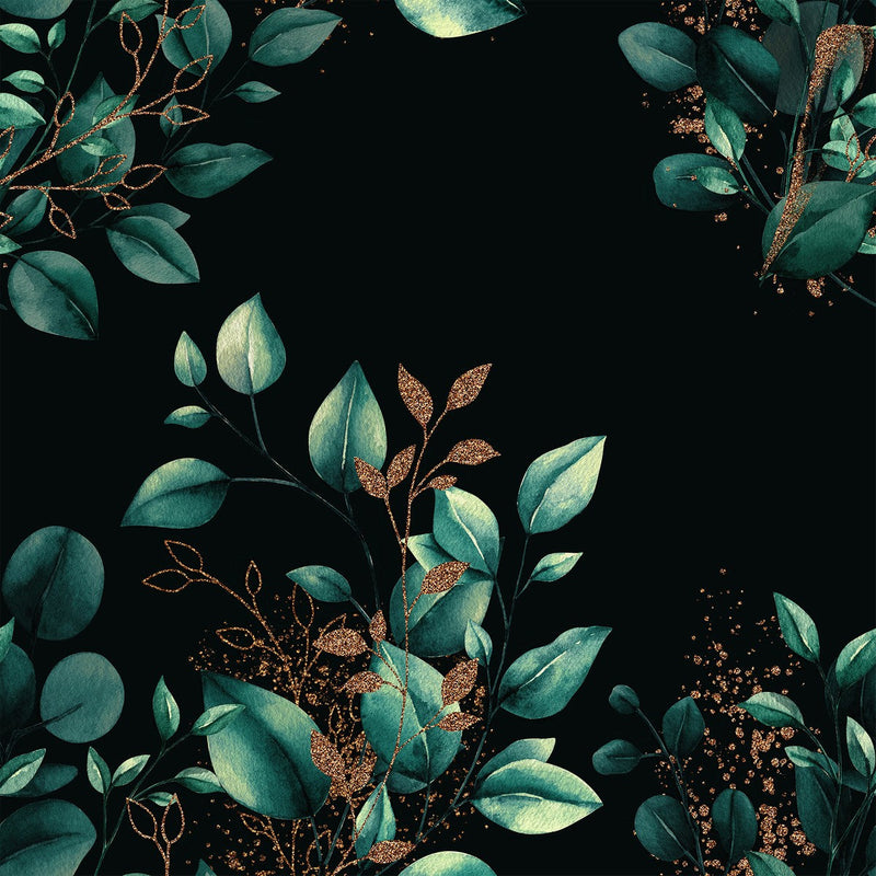 Fashionable Black Wallpaper with Green Leaves Smart