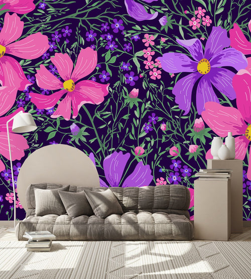 Pink and Violet Flowers Wallpaper
