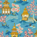 Round Tablecloth in Shoji Azure Blue Oriental Toile Multicolor Chinoiserie