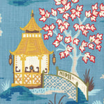 Round Tablecloth in Shoji Azure Blue Oriental Toile Multicolor Chinoiserie