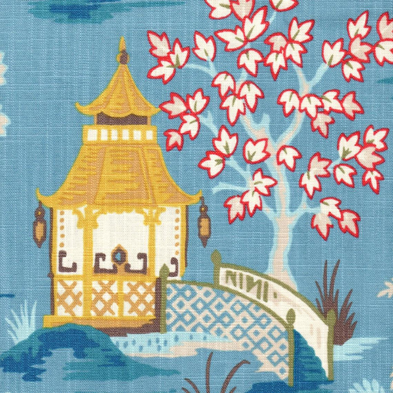 Decorative Pillows in Shoji Azure Blue Oriental Toile Multicolor Chinoiserie