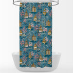 Shower Curtain in Shoji Azure Blue Oriental Toile Multicolor Chinoiserie