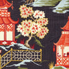 Rod Pocket Curtain Panels Pair in Shoji Lacquer Oriental Toile, Multicolor Chinoiserie