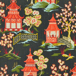 Rod Pocket Curtain Panels Pair in Shoji Lacquer Oriental Toile, Multicolor Chinoiserie