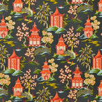 Shower Curtain in Shoji Lacquer Oriental Toile, Multicolor Chinoiserie
