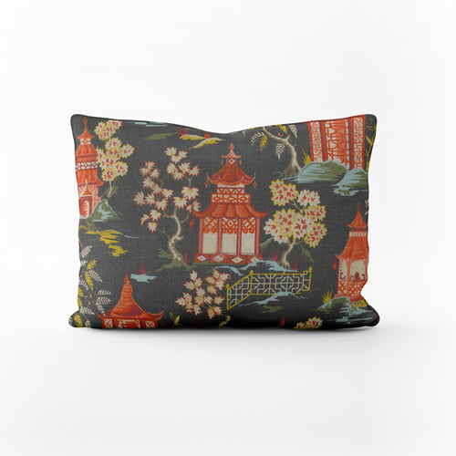 Decorative Pillows in Shoji Lacquer Oriental Toile, Multicolor Chinoiserie