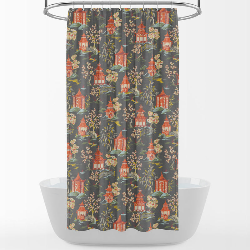Shower Curtain in Shoji Lacquer Oriental Toile, Multicolor Chinoiserie