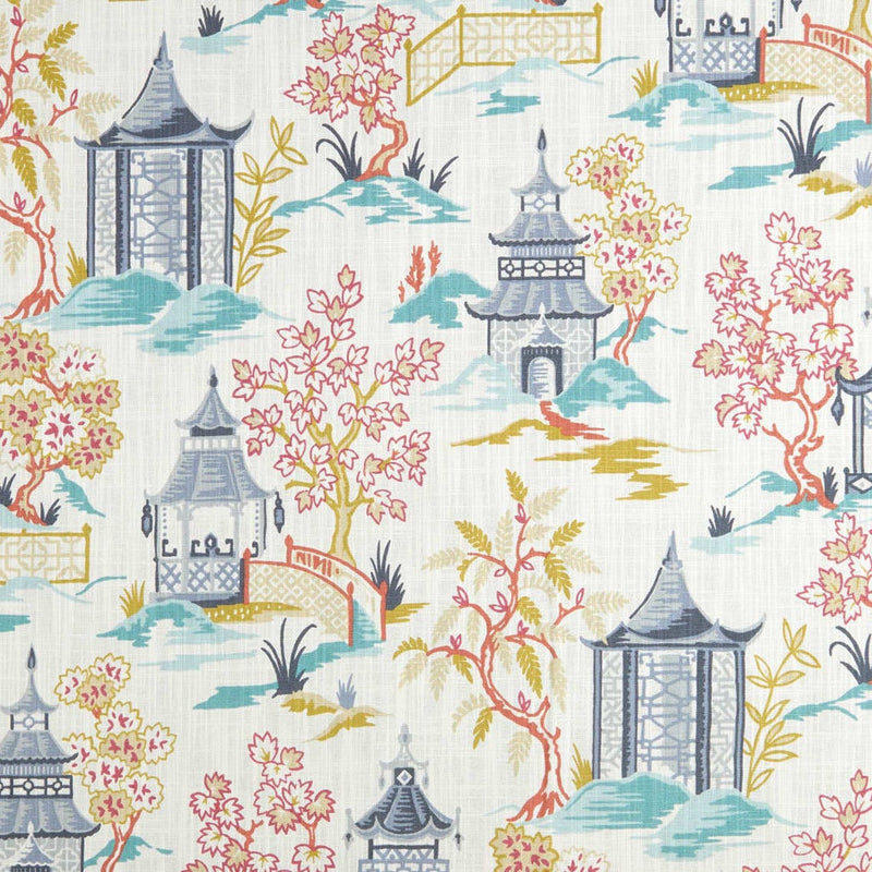 Shower Curtain in Shoji Summer Oriental Toile, Multicolor Chinoiserie