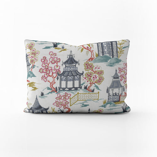 Decorative Pillows in Shoji Summer Oriental Toile, Multicolor Chinoiserie