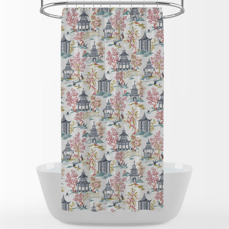 Shower Curtain in Shoji Summer Oriental Toile, Multicolor Chinoiserie