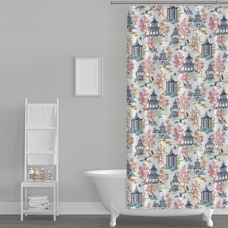Shower Curtain in Shoji Summer Oriental Toile, Multicolor Chinoiserie