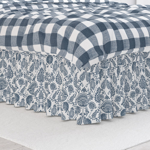 Gathered Bedskirt in Silas Italian Denim Blue Country Floral