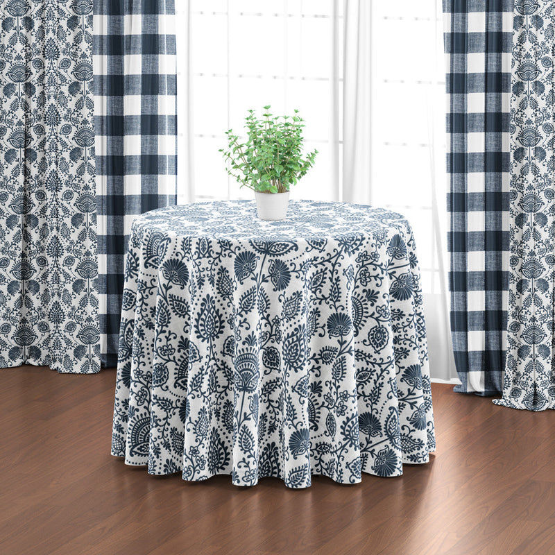 Round Tablecloth in Silas Italian Denim Blue Country Floral