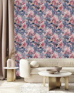 Pink Flowers and Blue Leaves Wallpaper
