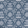 Rod Pocket Curtain Panels Pair in Spirit Regal Navy Blue Oriental Toile