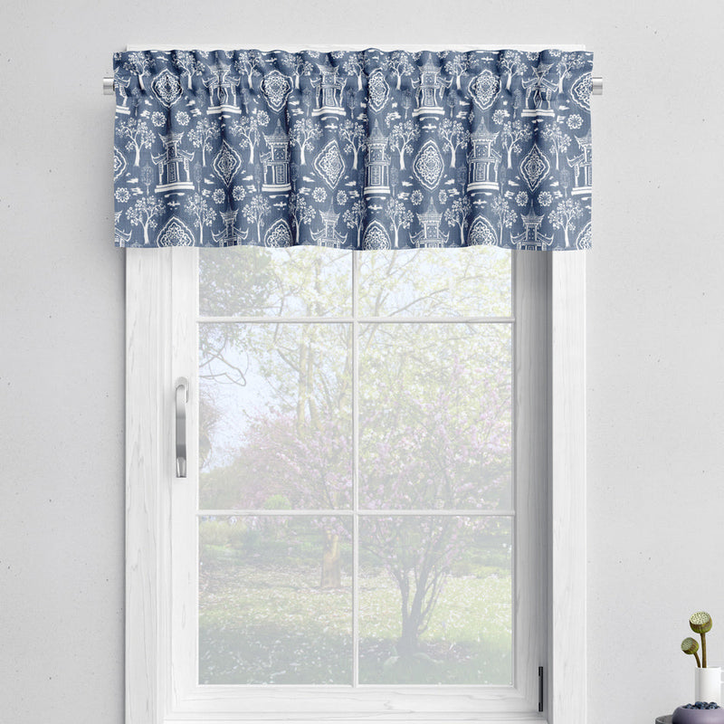 Tailored Valance in Spirit Regal Navy Blue Oriental Toile