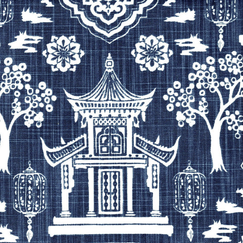 Rod Pocket Curtain Panels Pair in Spirit Regal Navy Blue Oriental Toile