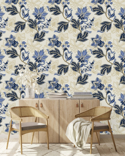 Blue Vintage Flowers Wallpaper