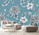 Blue Wallpaper with Asters