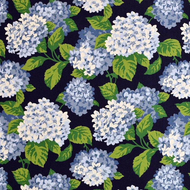 Shower Curtain in Summerwind Navy Blue Hydrangea Floral, Large Scale