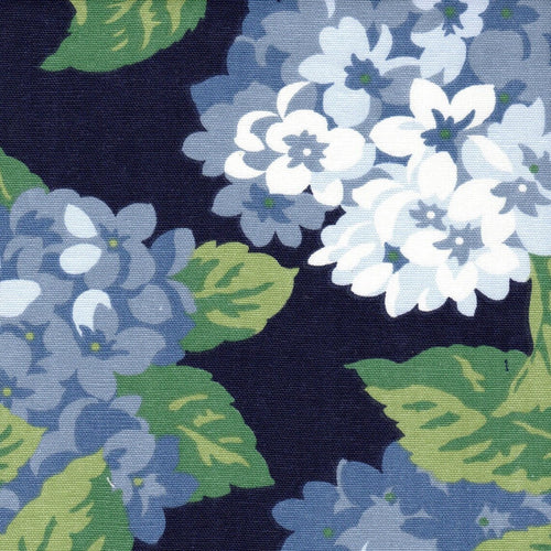 Rod Pocket Curtains in Summerwind Navy Blue Hydrangea Floral, Large Scale