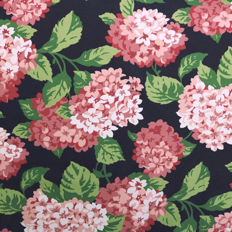 Shower Curtain in Summerwind Frolic Rose Pink Hydrangea Floral, Large Scale