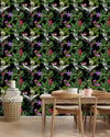 Black Wallpaper with Exotic Flowers