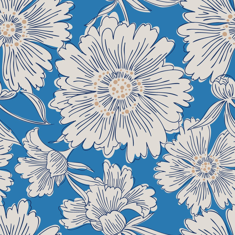 Fashionable Blue Floral Wallpaper Tasteful