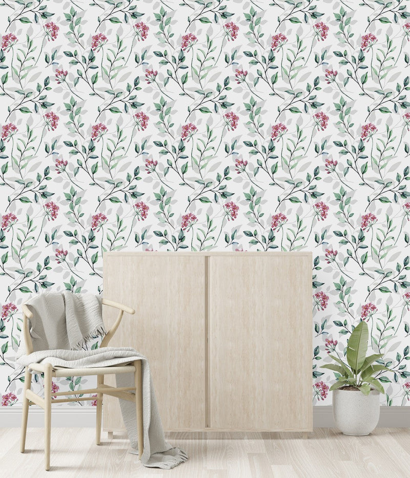 Wildflowers on White Wallpaper