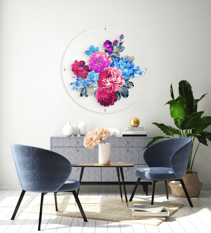 Floral Composition Printed Transparent Acrylic Circle