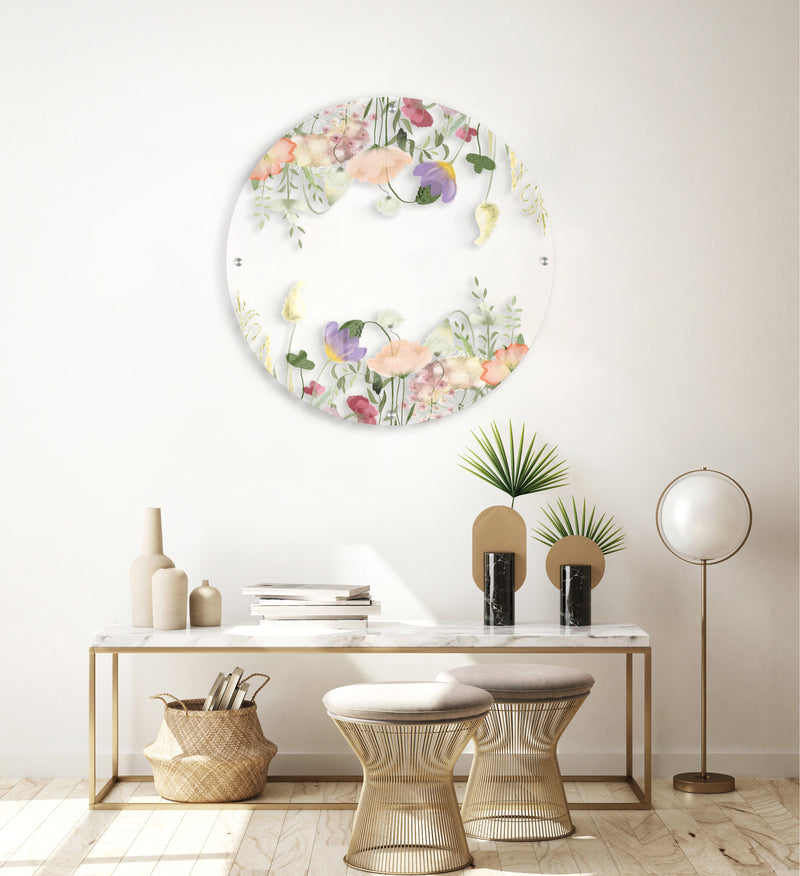 Meadow Floral Flowers Printed Transparent Acrylic Circle