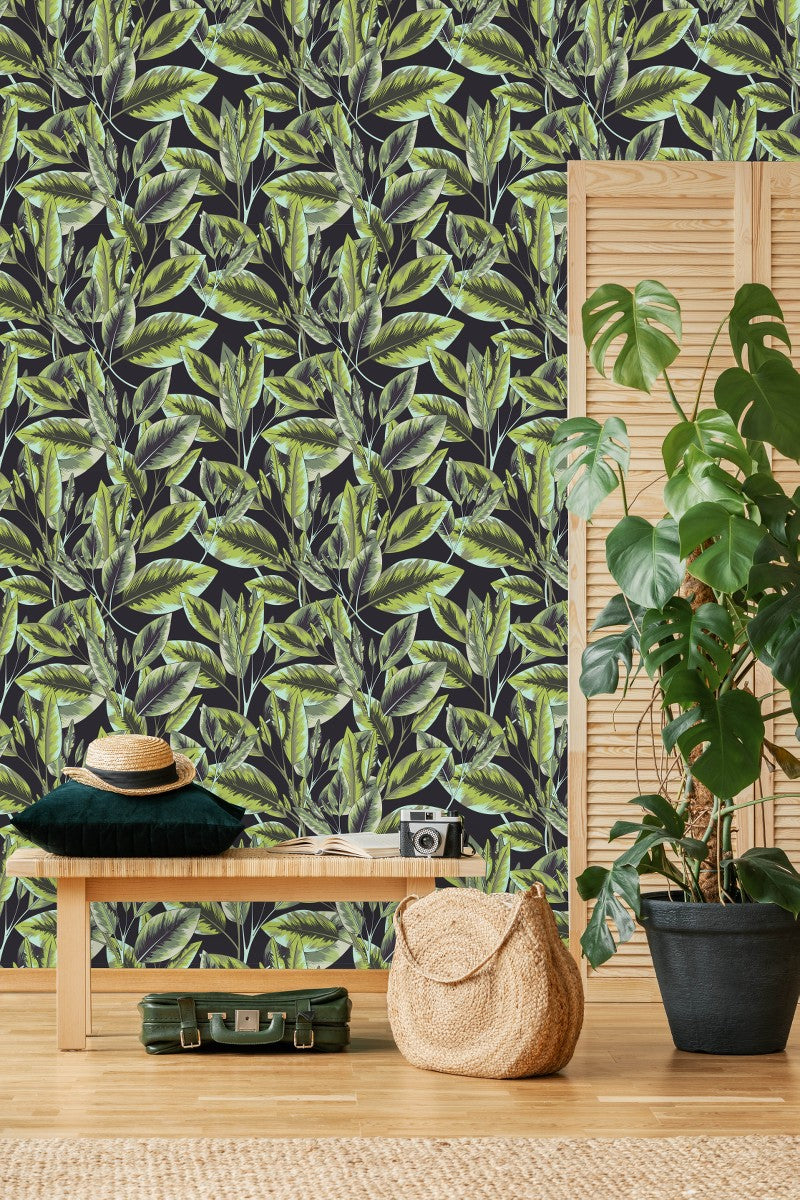 Stylish Dark Wallpaper with Leaves Smart
