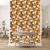 Orange Wallpaper with Pink Peonies