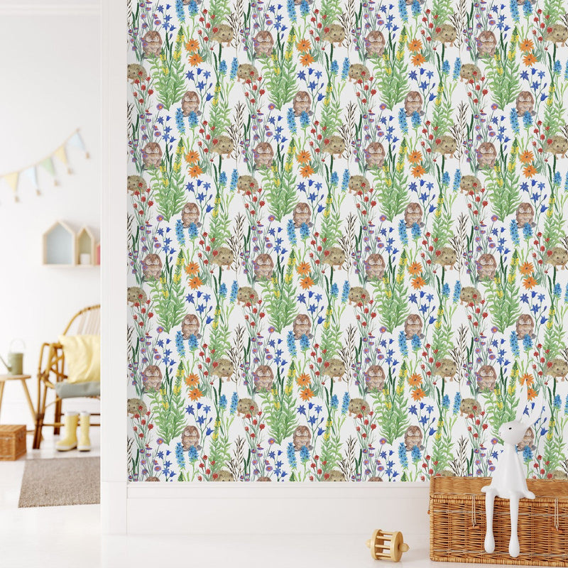 Hedgehogs between Wildflowers Wallpaper