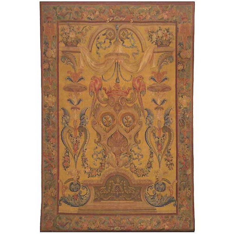 72"  x 108" Hand woven aubusson tapestry with backing and rod pocket.
