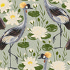 Grey Wallpaper with Flowers and Birds