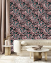 Dark Pink Wallpaper with Leaves