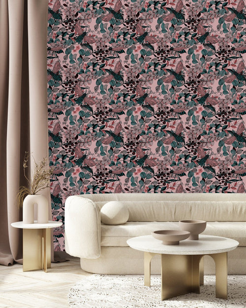 Dark Pink Wallpaper with Leaves