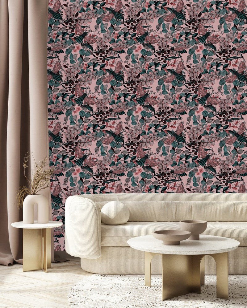 Dark Pink Wallpaper with Leaves