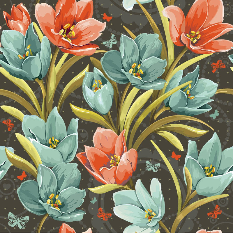 Modish Grey Wallpaper with Tulips Smart