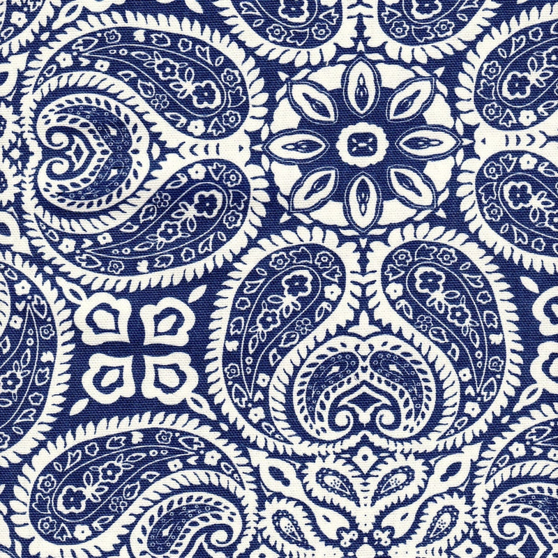 Gathered Bedskirt in Tibi Navy Blue Geometric Paisley