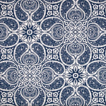 Gathered Bedskirt in Tibi Navy Blue Geometric Paisley