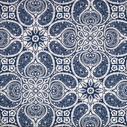Rod Pocket Curtain Panels Pair in Tibi Navy Blue Geometric Paisley