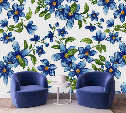 Wallpaper with Blue Flowers