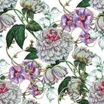White Floral Wallpaper with Peonies