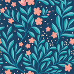 Voguish Blue Leaves with Pink Flowers Wallpaper Chic