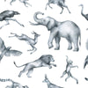 Grey Exotic Animals on White Background Wallpaper