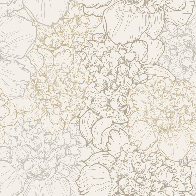 Beige Large Peonies Wallpaper