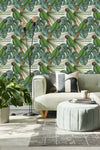Parrots on Monstera Leaves Wallpaper