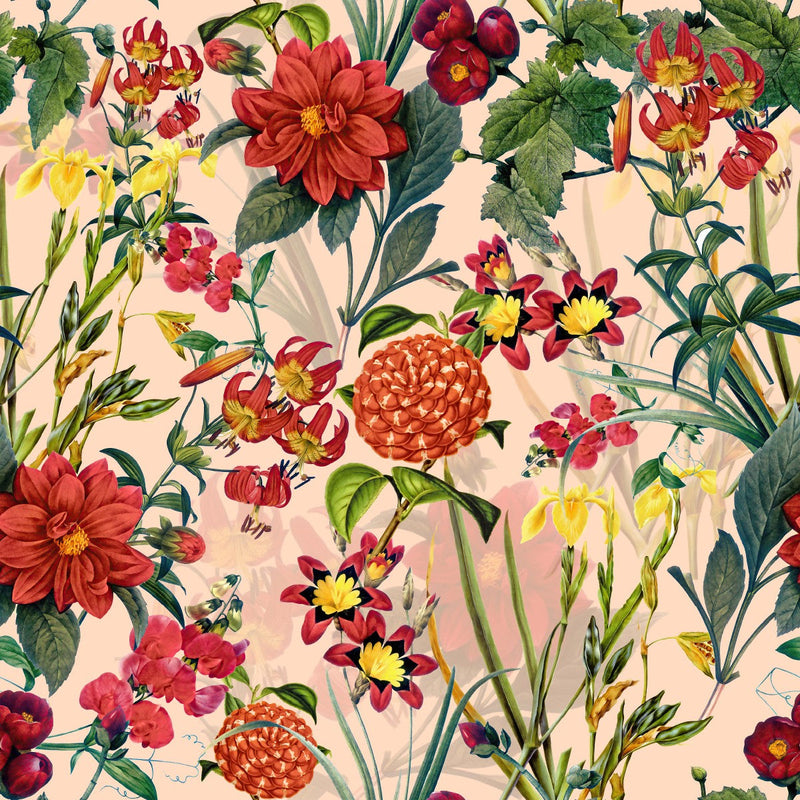 Beige Wallpaper with Red Flowers
